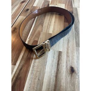 MICHAEL KORS 553119 MK Signature Belt Brown Leather-Gold Square Buckle